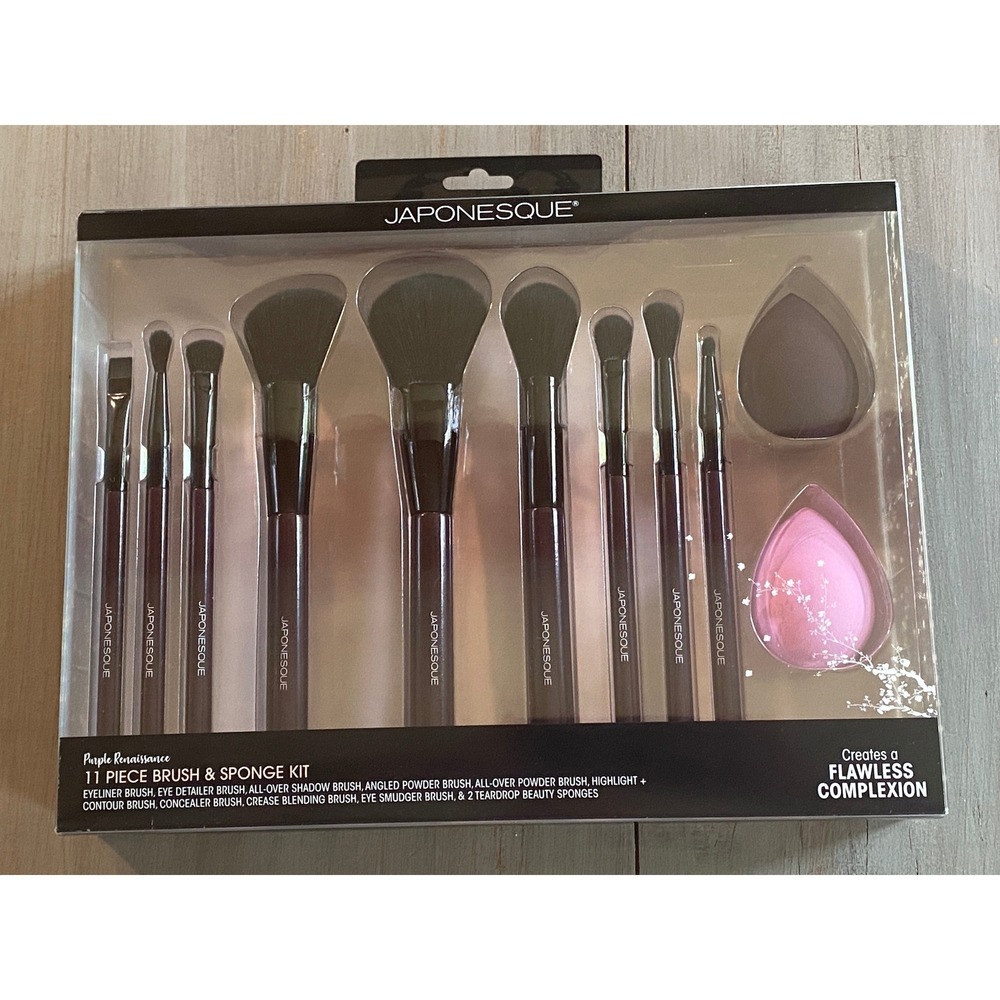 Japonesque Purple Renaissance 11‎ Piece Makeup Brush and Sponge Kit New